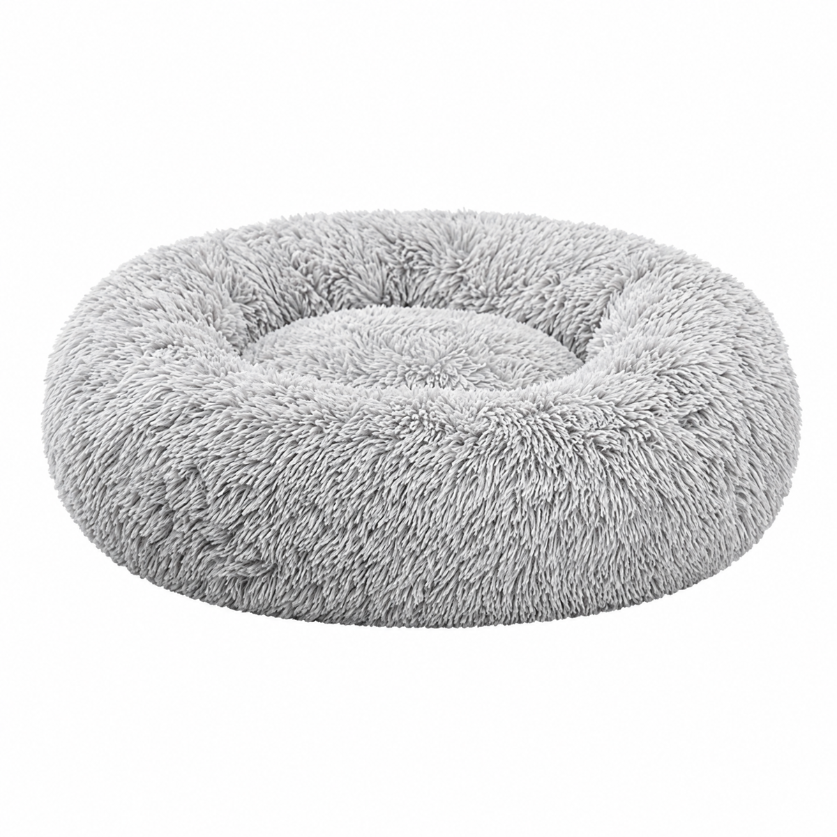 Clover round plush donut dog bed on white background