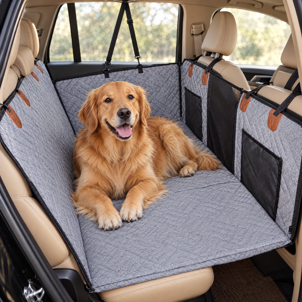Golden retriever lying on the Harbour seat cover