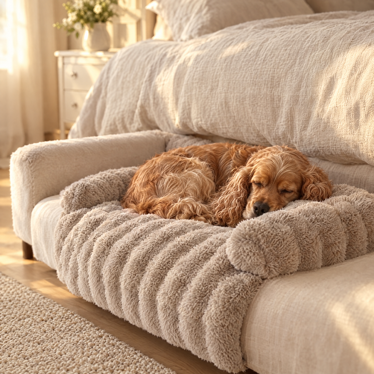 Spaniel asleep on the Juniper sofa bed