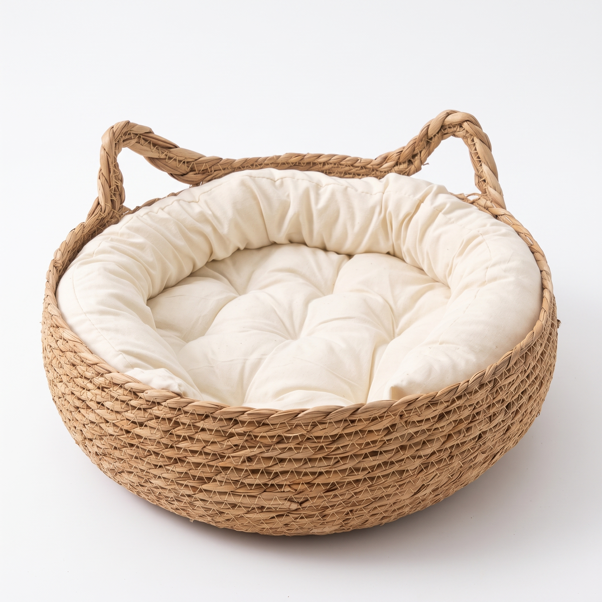 Rattan Woven Cat Basket Bed on white background