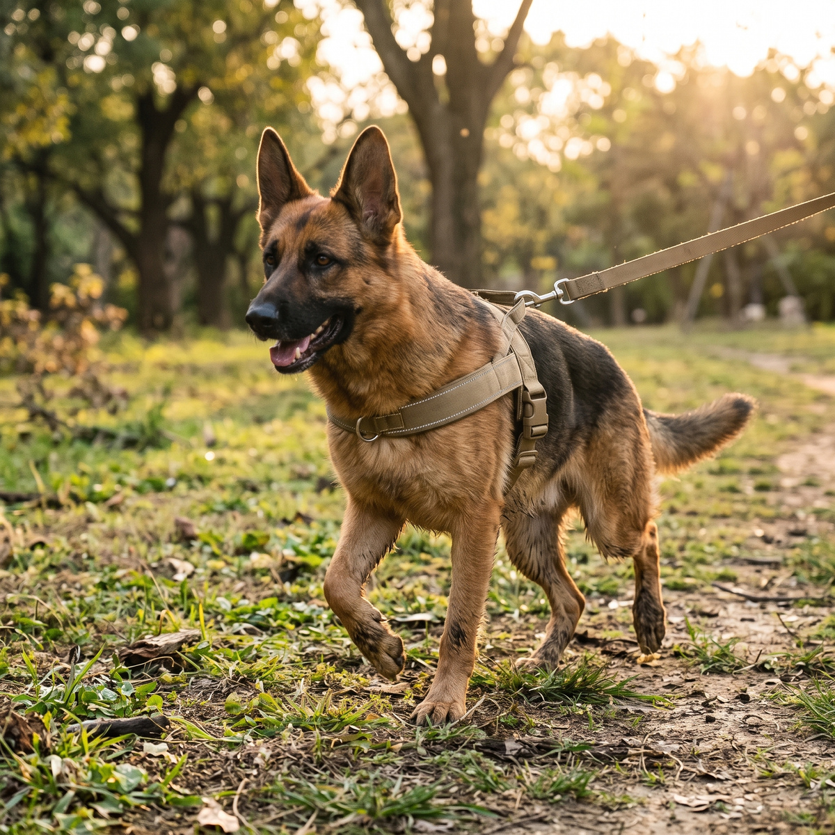Dog in the Tactical No-Pull Dog Harness at the park