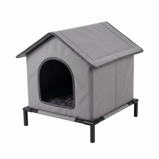 Burrow grey elevated pet house on white background