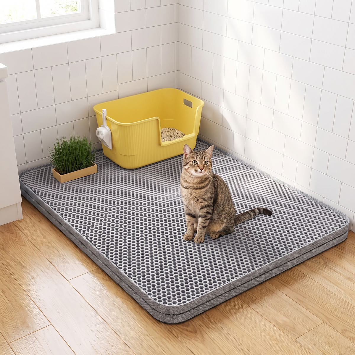 Tidy grey double layer cat litter mat
