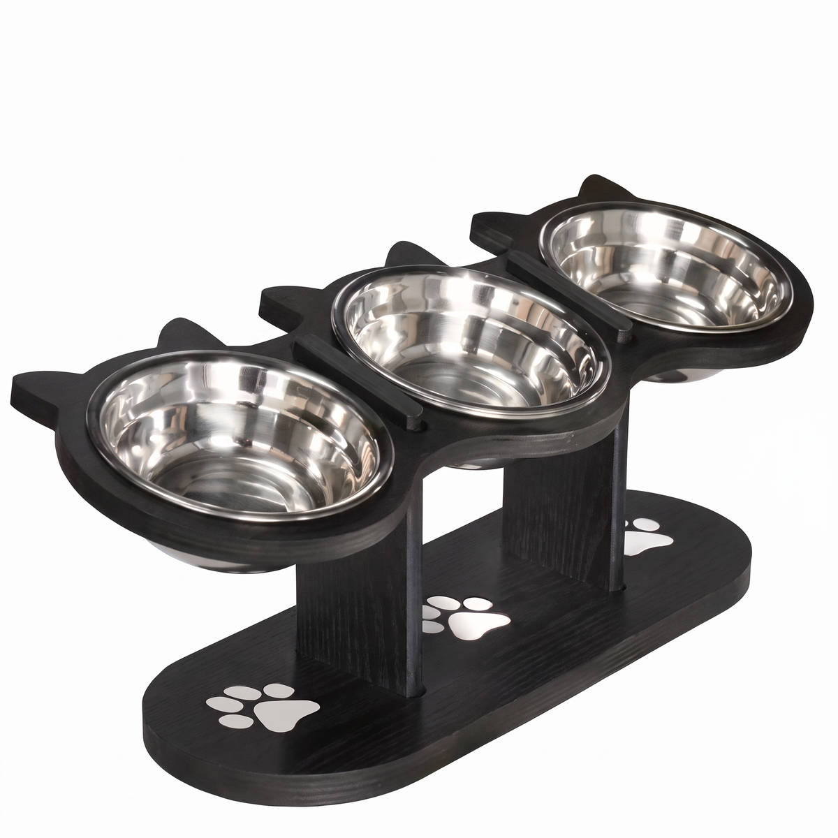 Perch elevated cat bowl stand with three bowls