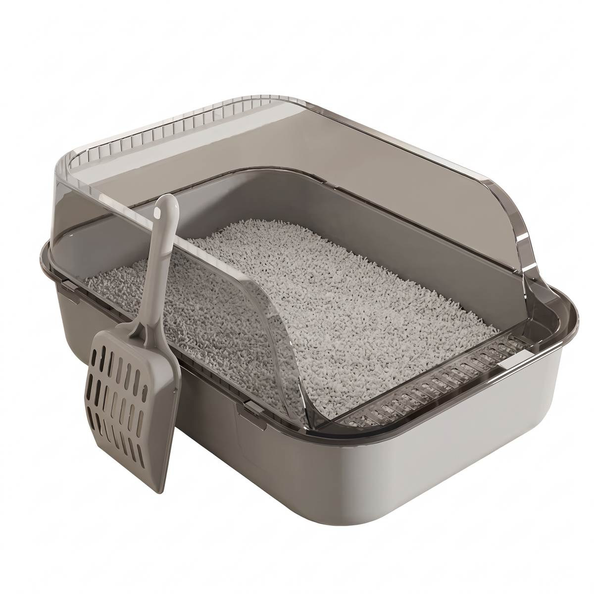 Shelter grey semi enclosed cat litter tray