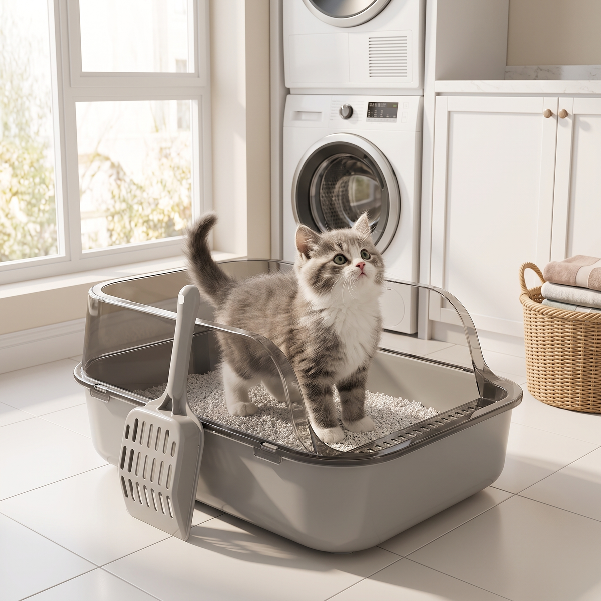 Shelter grey semi enclosed cat litter tray