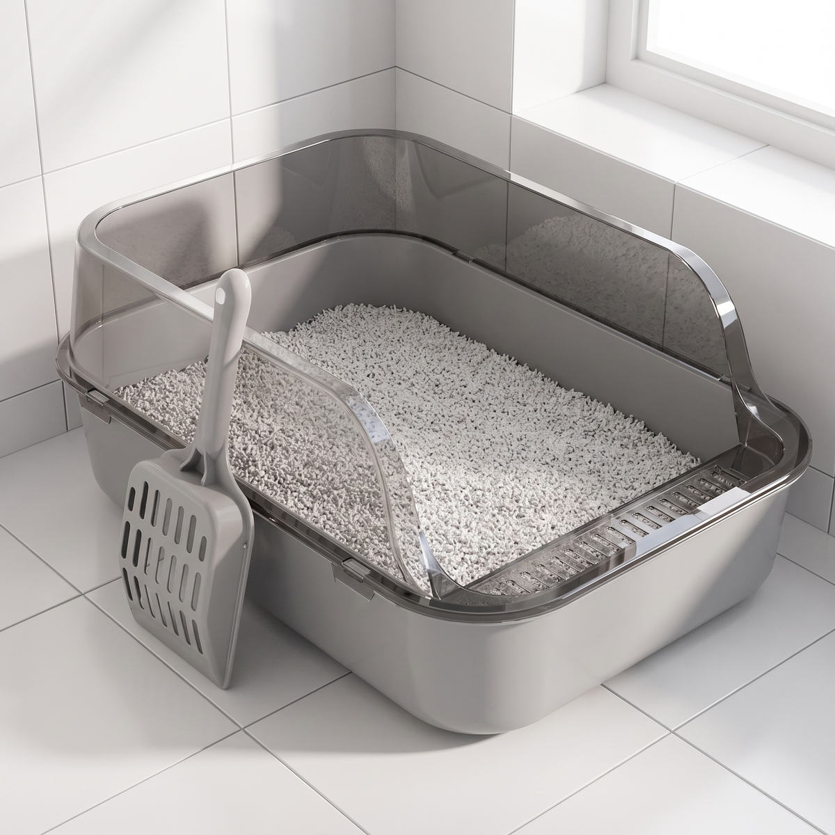 Shelter grey semi enclosed cat litter tray