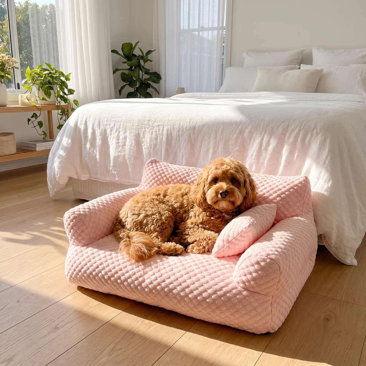 Cove cooling pet sofa bed in pink