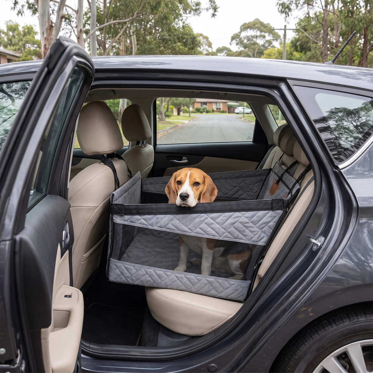 Roam dog car back seat nest bed in grey