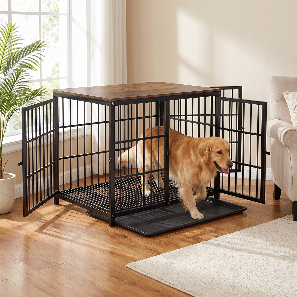 Hearth dog crate end table