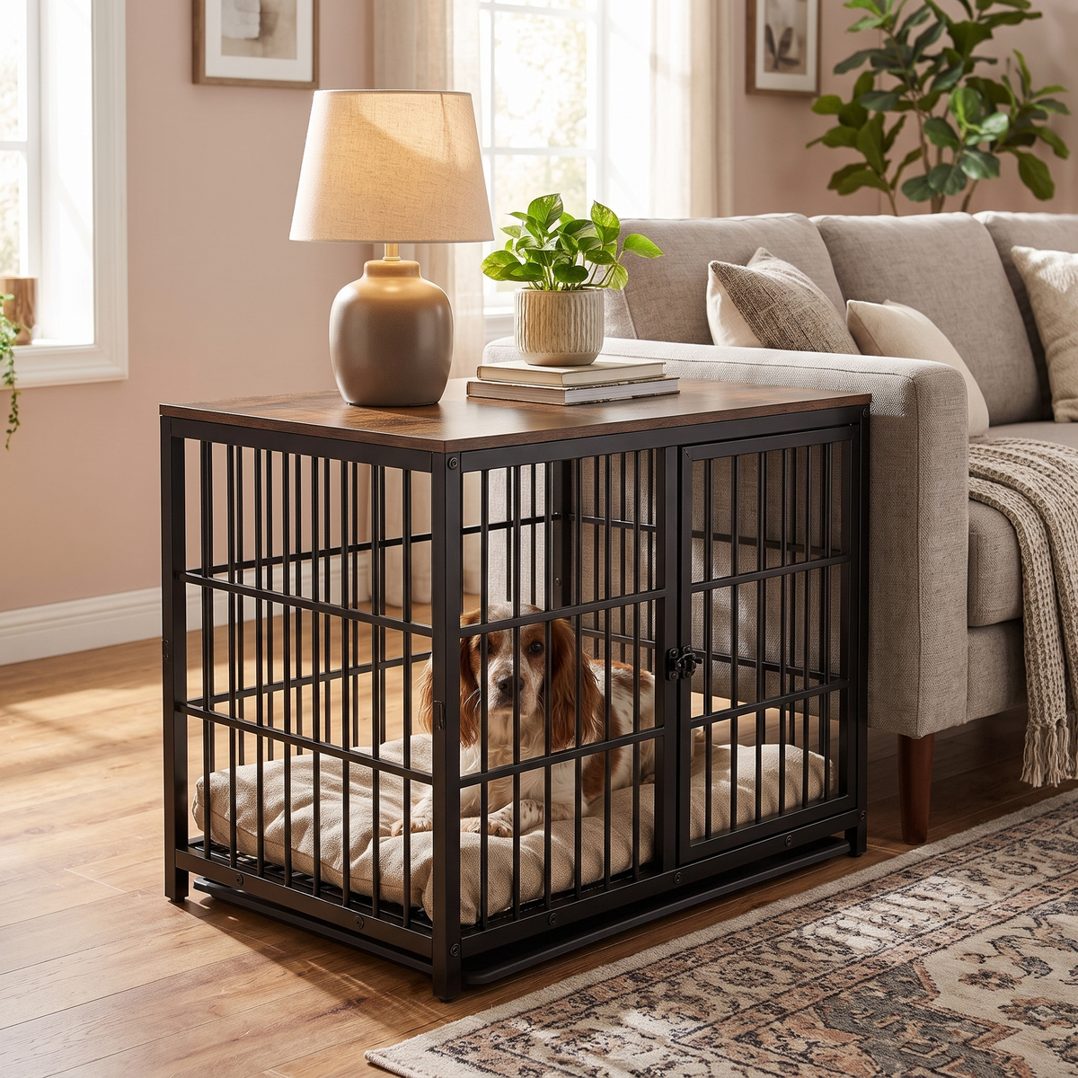 Hearth dog crate end table