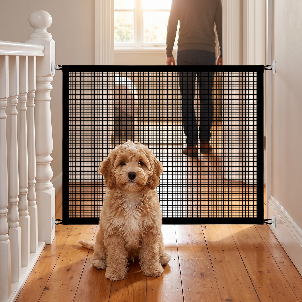 Doorway mesh dog barrier